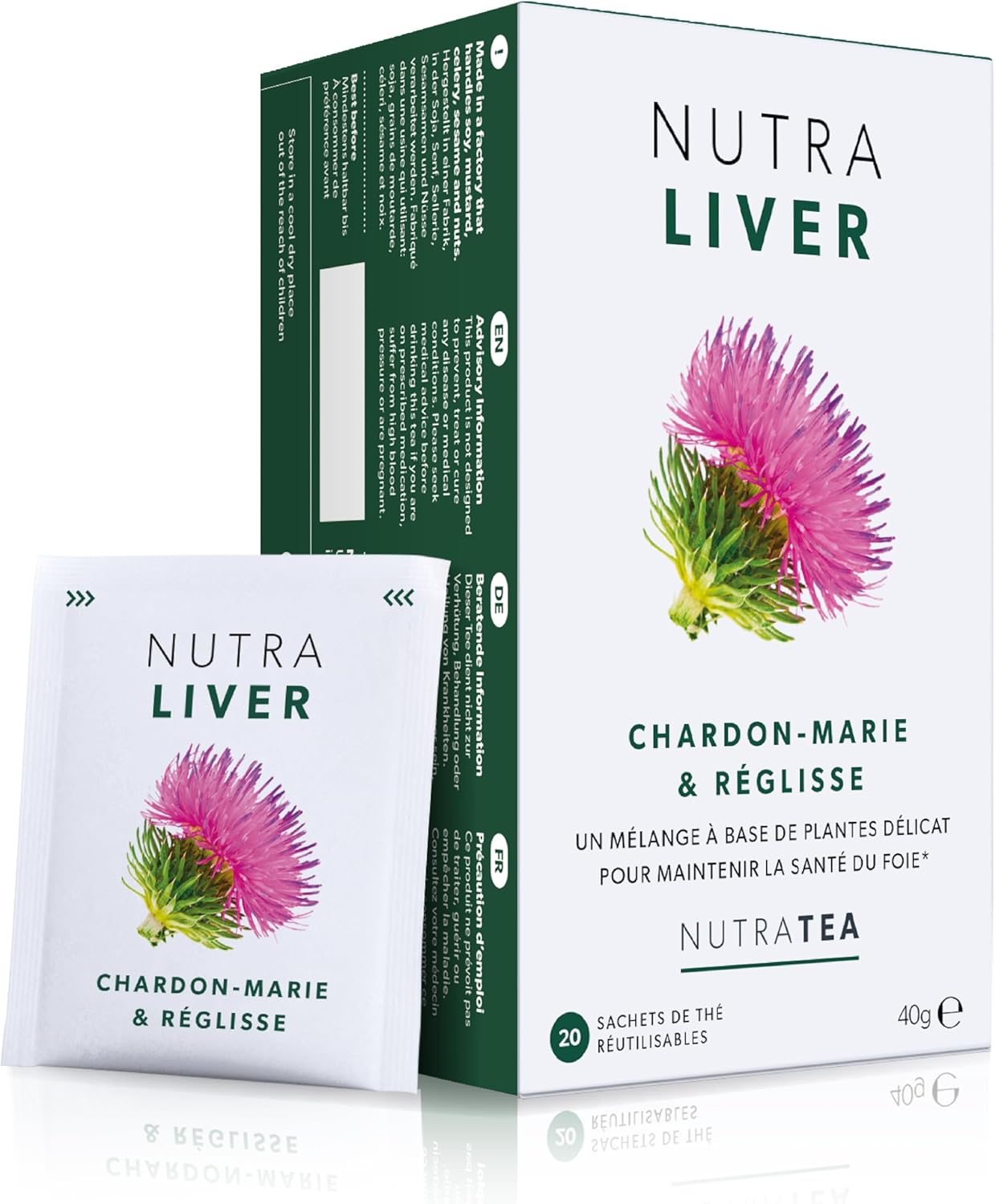 NutraLiver - Thé détox foie et intestin - Chardon marie tisane - Detoxifiant foie - Tisane foie - Nettoyage foie - 20 Sachets de thé enveloppés - par NutraTea 20 Unité (Lot de 1)