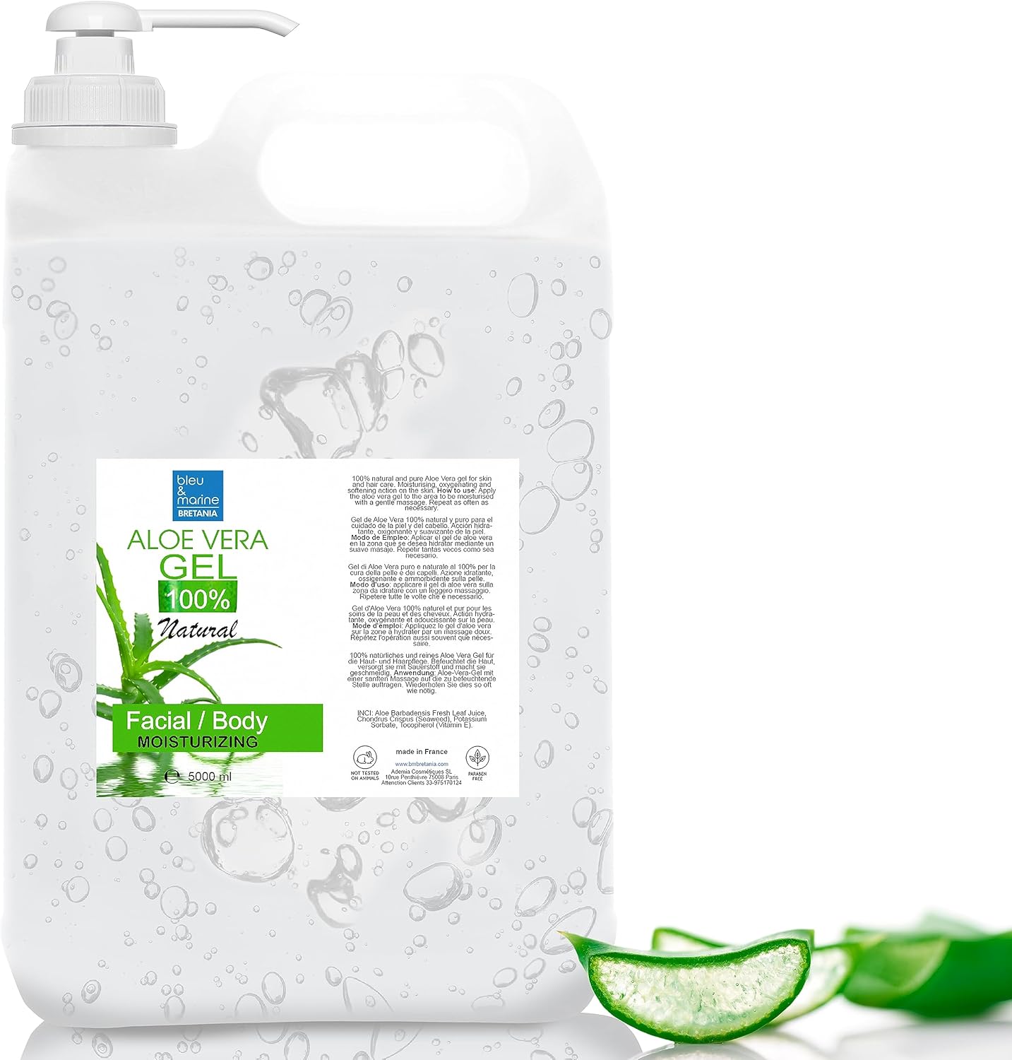 Gel Aloe Vera, 100% Naturel, Excellent Hydratant Visage, Corps et Cheveux - Calmant Après Épilation - Atténue les Taches Brunes, Réparateur Après Soleil, 5000 ml Aloe vera 5 l (Lot de 1)