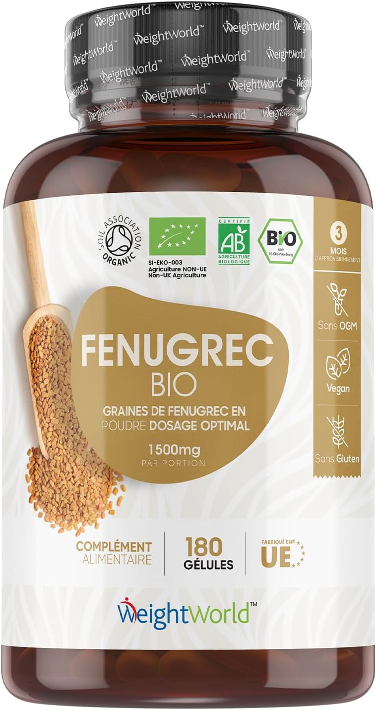 Fenugrec Gélule Bio, 1500 mg par Portion, 180 Gélules pour 3 Mois – Alternative à l’Huile de Fenugrec et aux Poudres – Riche en Protéines & Vitamines – Végan, sans Gluten ni Lactose - Fabriqué en UE