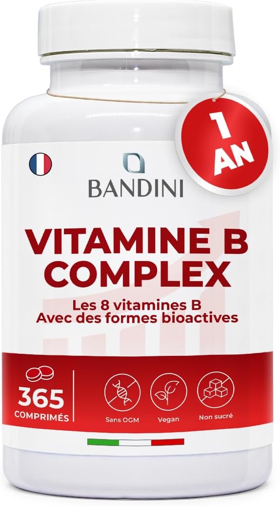 ® Vitamine B Complex 365 Comprimés Vegan (1 An) - Vitamines group B dosage élevé B1, B2, B3, B5, B6, B8 (Biotine), B9 (Acide Folique), B12 - Multivitamines B-Complex Fatigue & Immunité 365 Unités (Blanc)