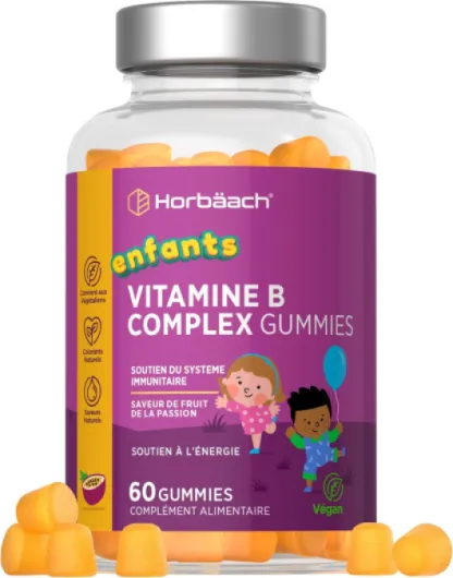 Vitamine B Complex Enfants - 60 Gummies Vegan - Vitamine Groupe B - Vitamines B2 B3 B5 B6 e B12 - Complément Alimentaire Avec Acide Folique, Biotine et Zinc - par Horbaach