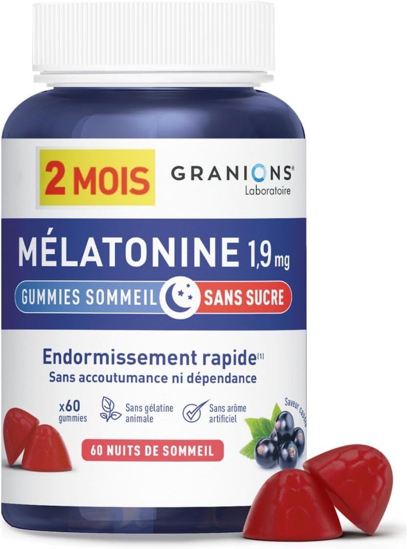 Gummies Sommeil Melatonine 1,9 mg - MELATONINE GUMMIES FORMAT 2 MOIS - Complément Alimentaire Sommeil Adulte - Melatonine 1,9 mg - Vegan - Sans Sucres - 60 Gummies
