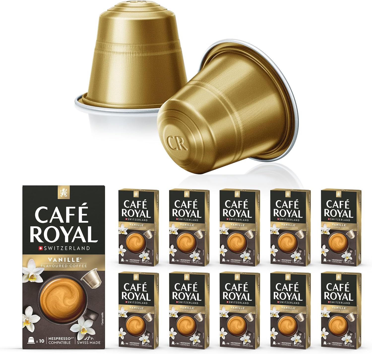 Café en Capsules Aluminium - Café Royal Pro - 10 x 10 soit 100 Dosettes - Compatibles avec les Machines à café Nespresso®* Alu à usage Domestique - SAVEUR VANILLE Vanille 10x10 capsules