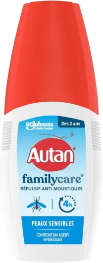 Family Care Spray - Anti-Moustiques - Jusqu'à 4H de Protection Immédiate - Testé Dermatologiquement - Contient des Agents Hydratants Pour la Peau - 1 Spray, 100ml
