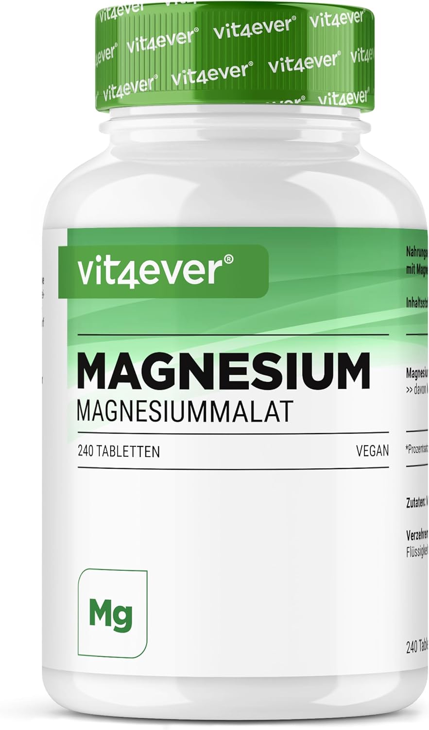 Malate de magnésium - 240 comprimés avec 2000 mg de malate de magnésium par portion journalière - Haute biodisponibilité & hautement dosé - Sans additif indésirable - Vegan