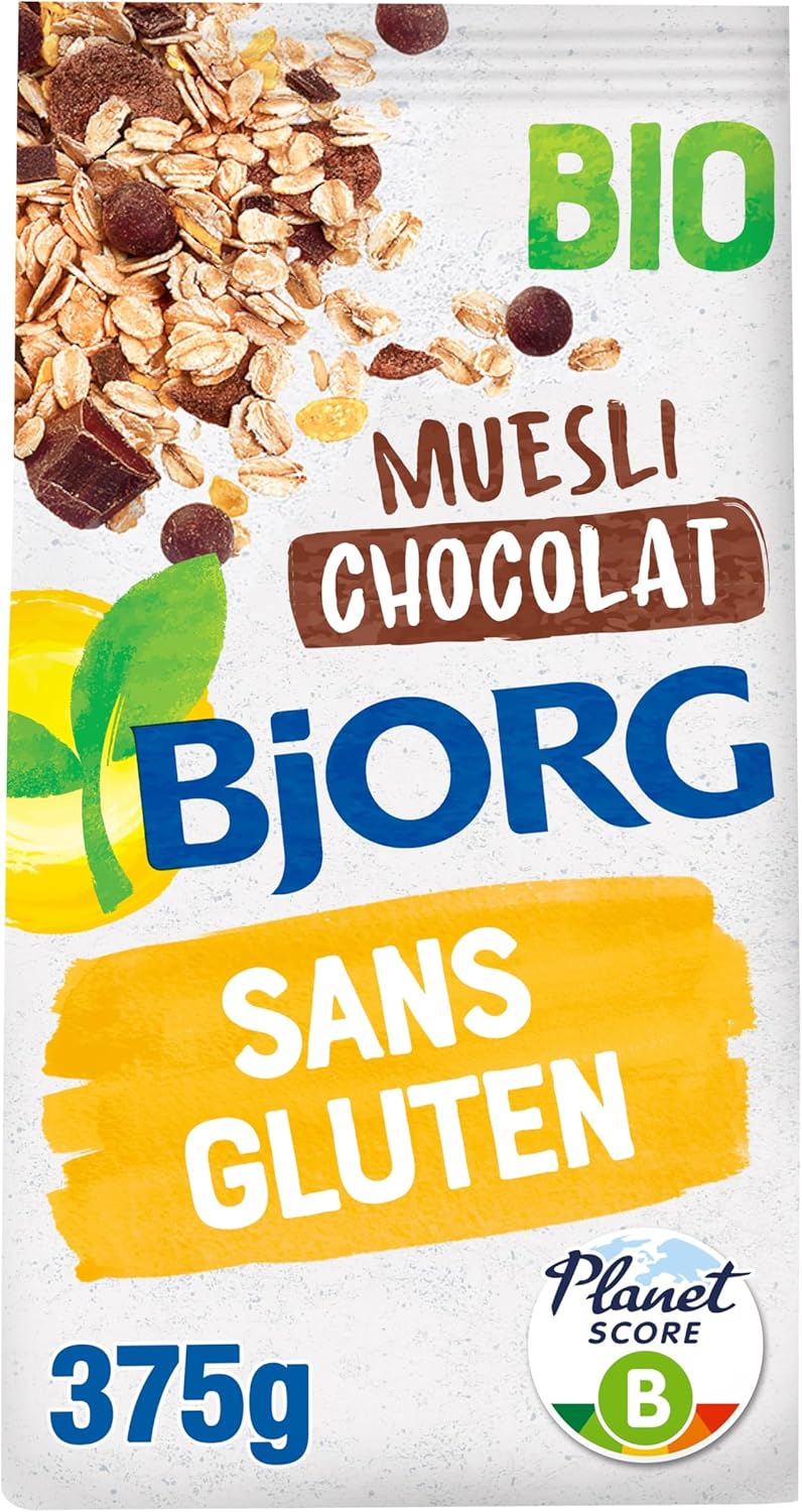 Sans Gluten - Muesli Chocolat Bio - Aux Céréales Complètes - Sans Gluten - Riche en Fibres - Sachet de 375 g