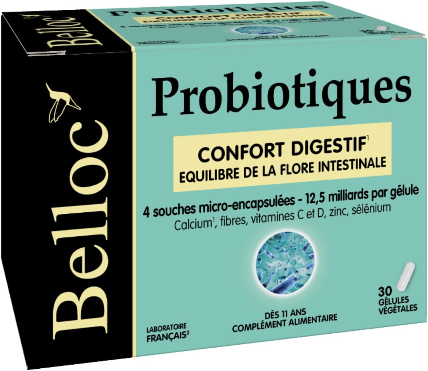Probiotiques - Confort digestif – Equilibre de la Flore Intestinale - 4 Souches Microbiotiques - Dès 11 ans - 30 Gélules Végétales Bleu 30 unité (Lot de 1)
