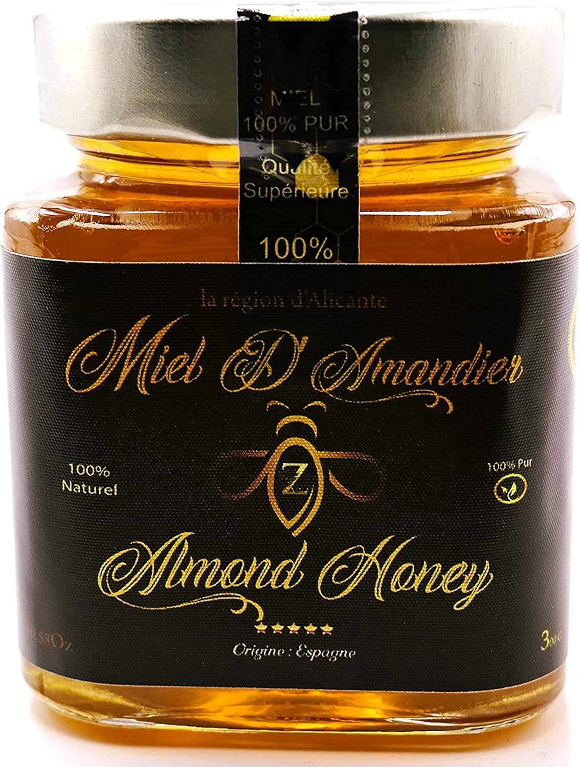 Miel d’amandier -100% naturel Pot de 300g, de La Qualité La Plus Fine certifier par Cetam 100% brut, Une Grande Variété De Saveurs Délicieuses.