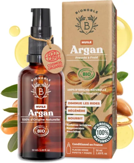 Huile d'Argan Bio 100% Pure, Pressée à Froid au Maroc - Répare et Nourrit, Anti-Âge - Huile Argan Cheveux, Visage, Corps - Vegan - Flacon Verre avec Pompe et Pipette - 50ml 50 ml (Lot de 1) Argan