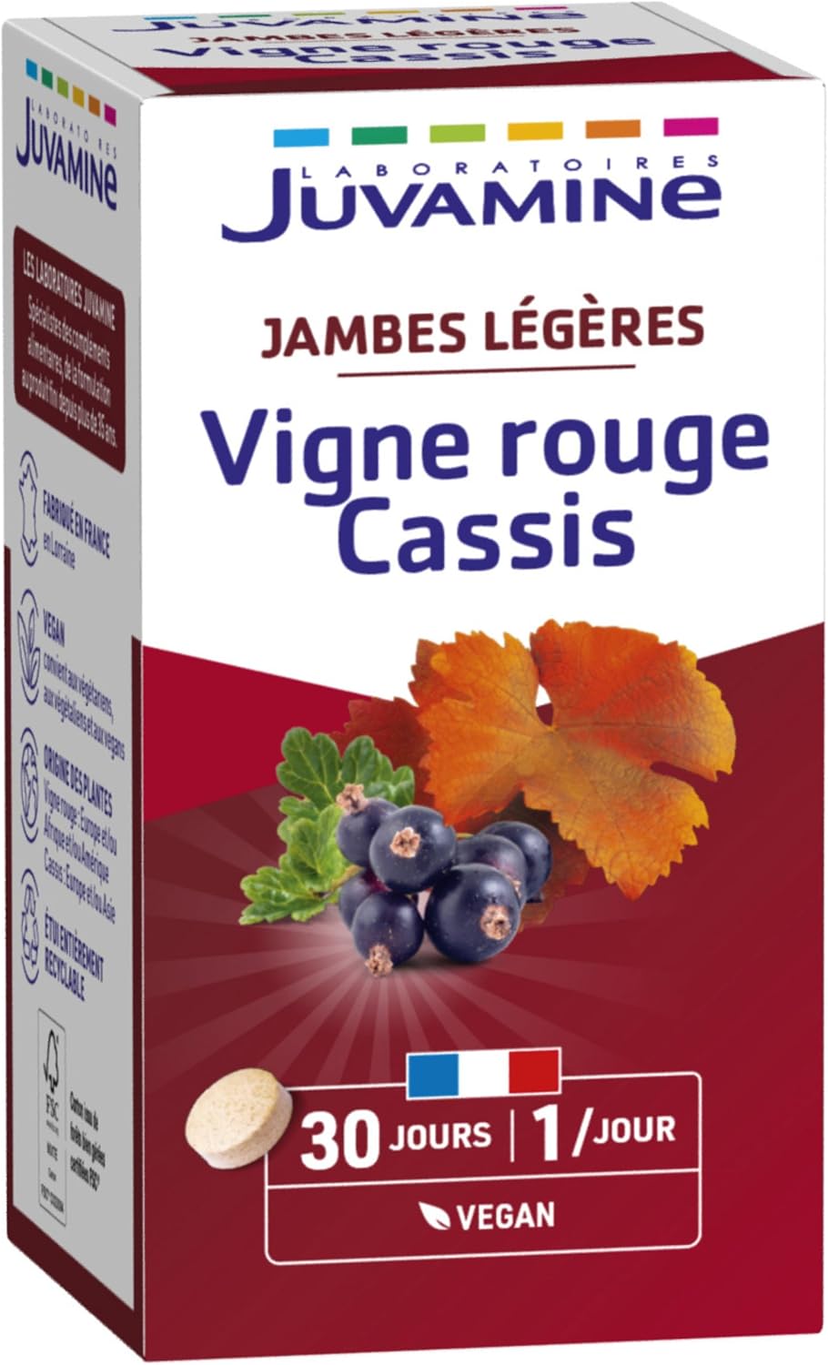 Jambes Légères - Vigne Rouge Cassis - Favorise le Bien-Être Circulatoire - Action sur Système Veineux des Jambes - Programme de 30 jours - Fabrication Française 30 unité (Lot de 1) Unique