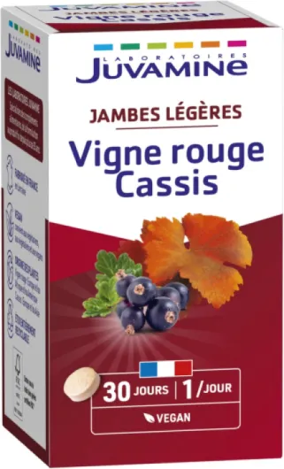 Jambes Légères - Vigne Rouge Cassis - Favorise le Bien-Être Circulatoire - Action sur Système Veineux des Jambes - Programme de 30 jours - Fabrication Française 30 unité (Lot de 1) Unique