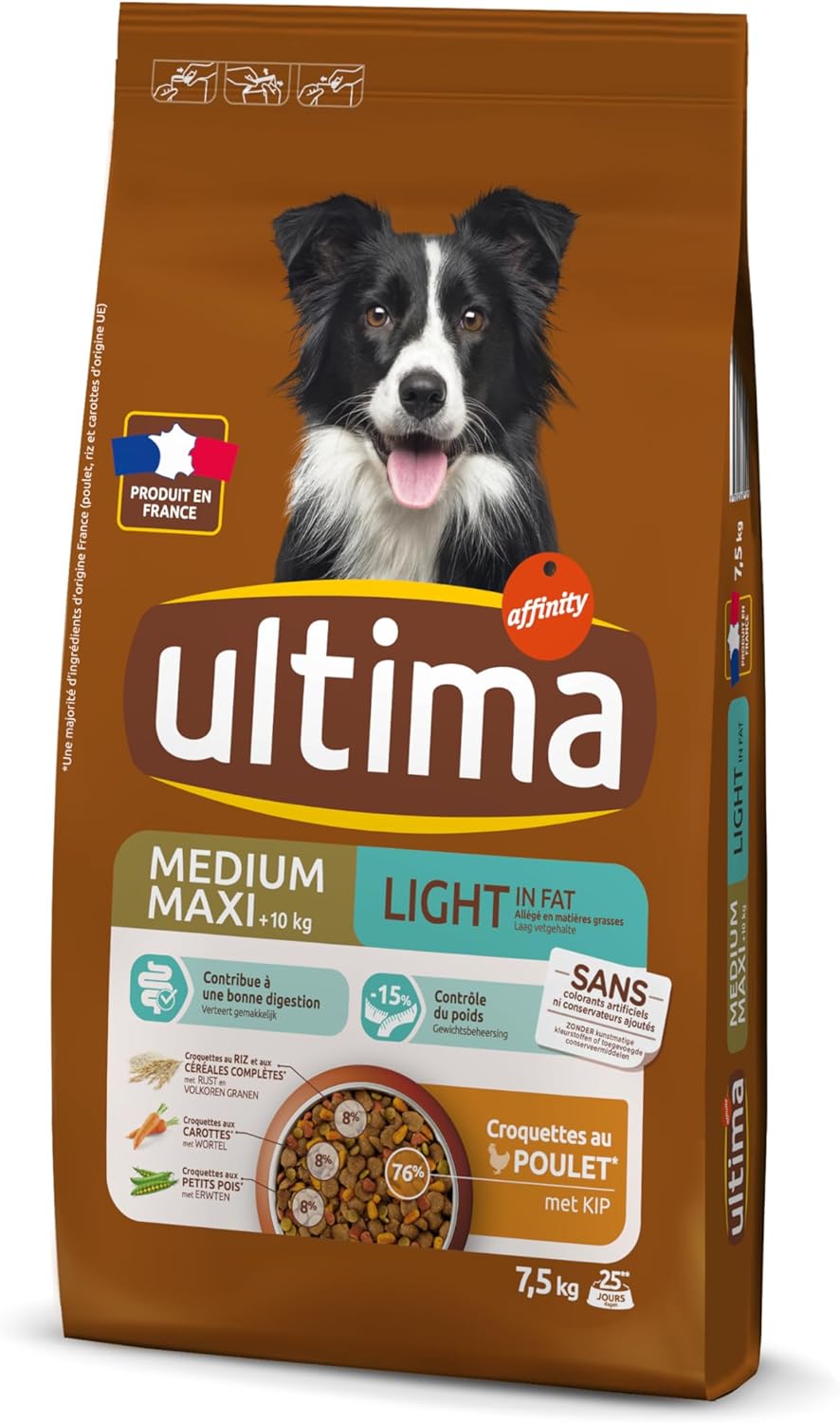 Croquettes pour Chien Medium-Maxi Light Poulet Riz, 7.5 kg (Lot de 1)