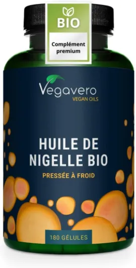 Nigelle BIO & VEGAN - 1000mg d’Huile de Cumin Noir - Immunité + Peau - Avec Thymoquinone & Acide Linoléique (Oméga 6) - Pressé à Froid - 180 Gélules - Vegavero® 180 unité (Lot de 1)