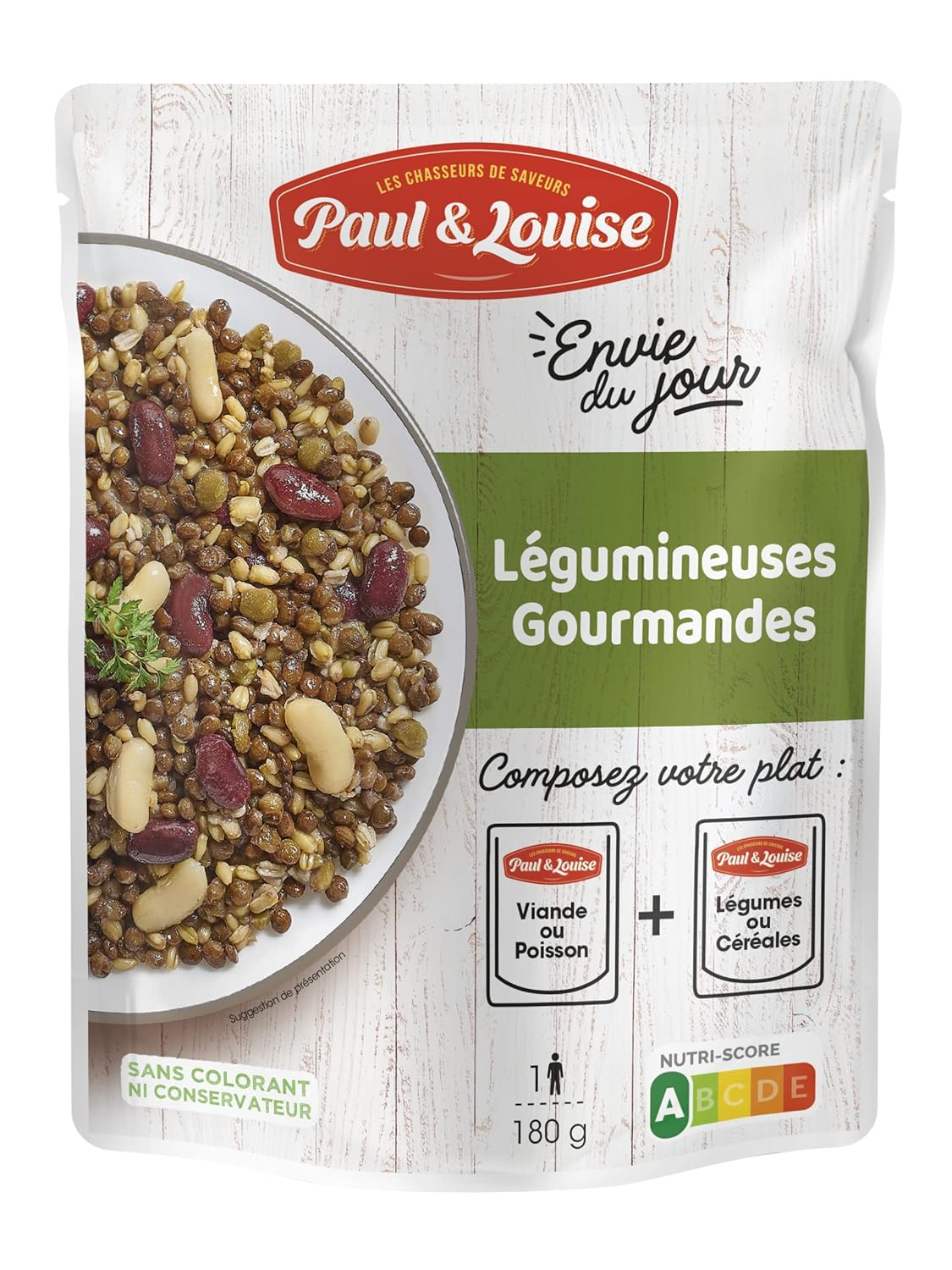 Paul & Louise Envie Du Jour - Légumineuses Gourmandes 180g - Sachet micro ondable - Prêt en 2 min - À combiner avec nos sachets de viande ou de poisson multi couleur