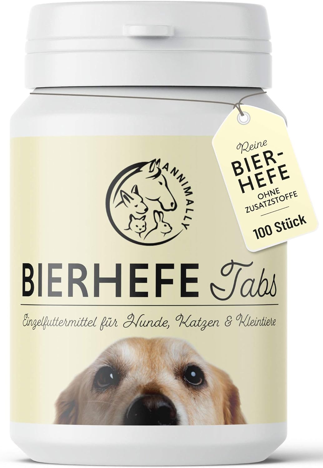 Levure de Bière Chien 100 Comprimés pour Un Pelage Brillant et Une Peau Saine - Comprimés de Levure de Bière 100% Pure pour Chiens Réduit la Perte de Poils Due à Une Carence en Nutriments