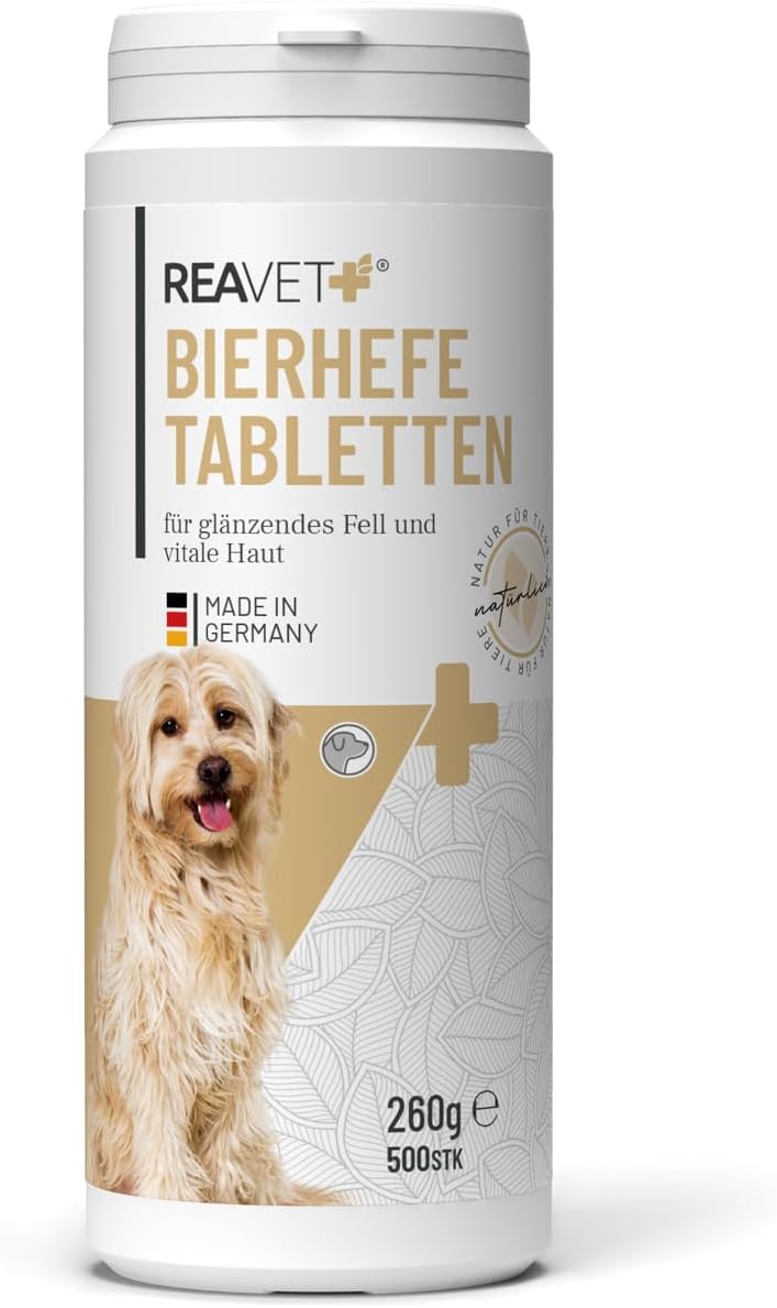 Comprimés de levure de bière ReaVET pour Chiens, 500 pièces - entièrement naturels, de qualité supérieure, pour Un Pelage Brillant et Fort + Une Peau Vitale