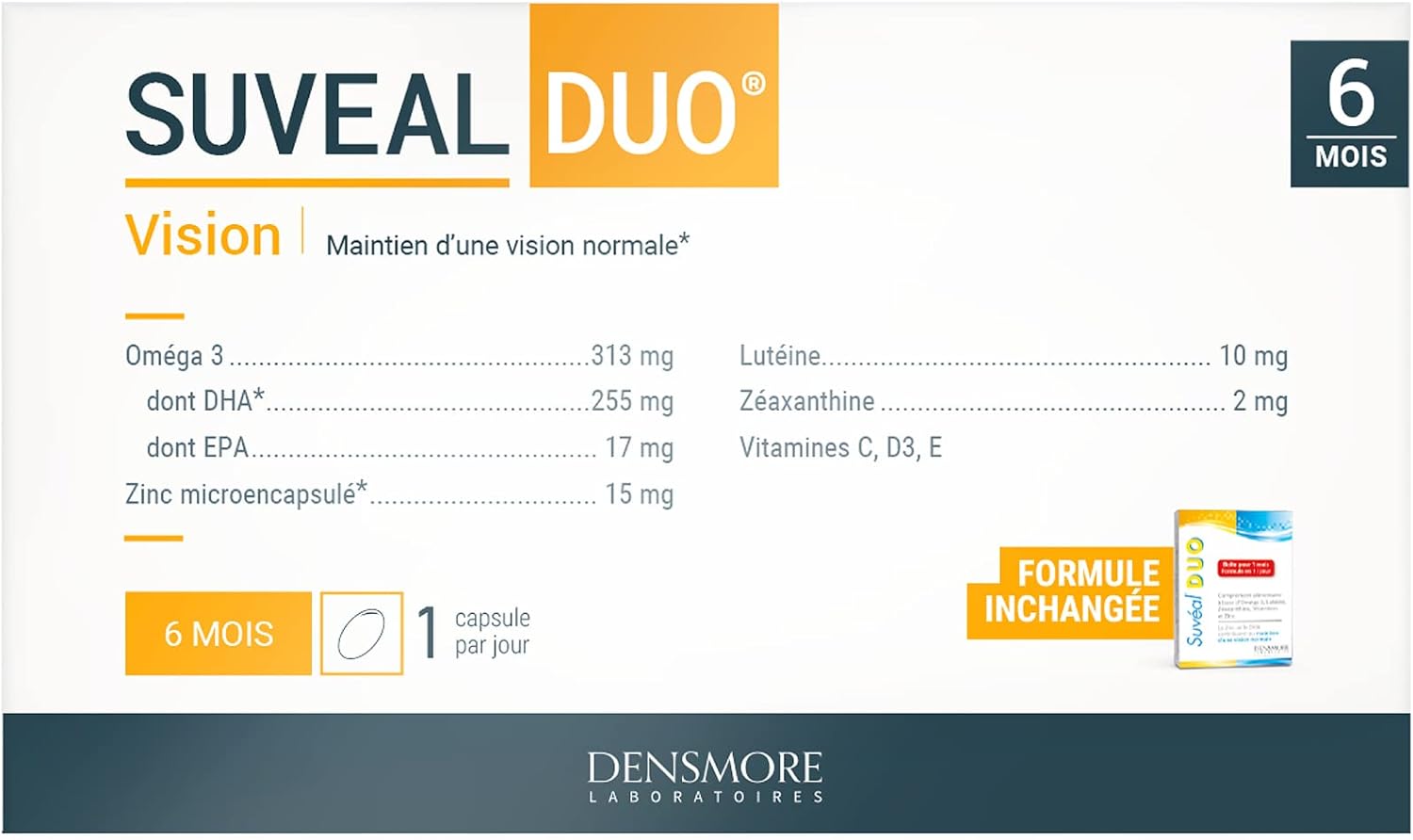 SUVEAL Duo - Complément Alimentaire Ophtalmologique à base de DHA (Oméga 3), Lutéine, Zéaxanthine, Vitamines et Zinc - Idéal Vision - 180 Capsules - Cure de 6 mois - Fabriqué en France