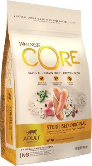 Original Stérilisé, Croquettes Chat Stérilisé, 100% Naturelles, Hypoallergéniques, Haute Teneur en Viande, Poulet/Dinde, 4 kg Original Stérilisé - Poulet & Dinde 4 kg (Lot de 1)