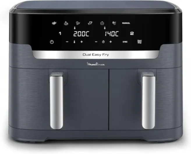 Dual Easy Fry XXL, air fryer 2 tiroirs, jusqu'à 10personnes, 7programmes prédéfinis, EZ942BF0, Gris Foncé