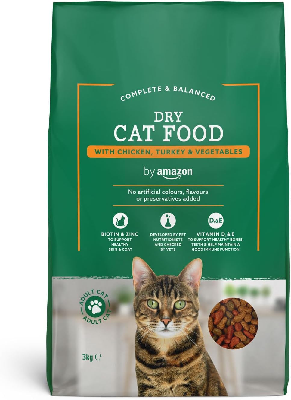 Croquettes complètes pour chats adultes au poulet, dinde et légumes, 3kg, lot de 1 Poulet, Dinde et Légumes 3 kg (Lot de 1)