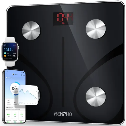 RENPHO Smart Scale for Body Weight, Digital Bathroom Scale BMI Weighing Bluetooth Body Fat Physician Scale, Body Composition Monitor Health Analyzer with Smartphone App, 400 lbs - Elis 1 Black 11"/280mm