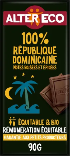 Tablette Chocolat Noir 100 % - Puissant et Acidulé - Bio & Équitable - Origine République Dominicaine - 90 g République Dominicaine - 100 %