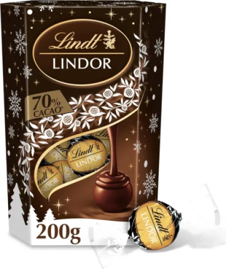 Cornet LINDOR - Assortiment de Chocolats Noir 70% - Cœur fondant - Idéal pour Noël, 200g Noir 70% 200g