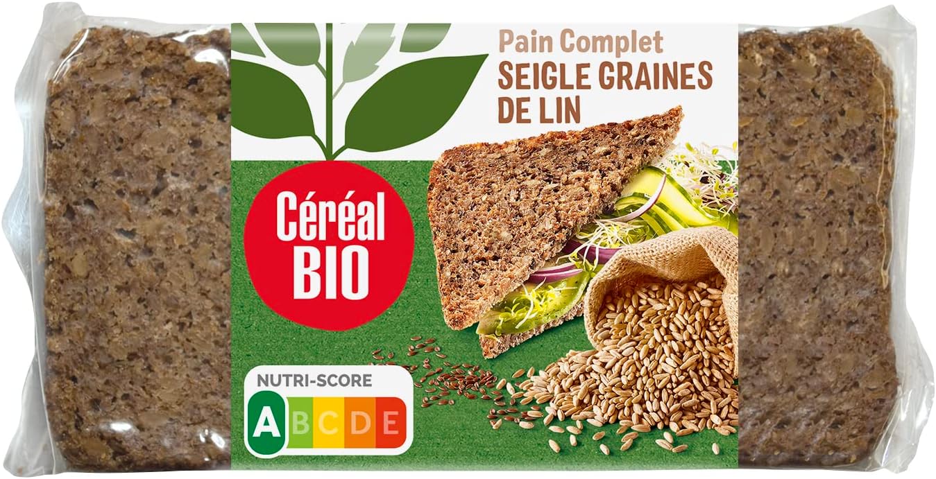 Pain Complet Seigle Avoine Lin Bio – Riche en Fibres, Oméga-3 et Céréales Complètes – Idéal Petit-Déjeuner Équilibré ou Toasts Végétariens – 500g (7 tranches) 500 g (Lot de 7) Flocons d'Avoine - Graines de Lin