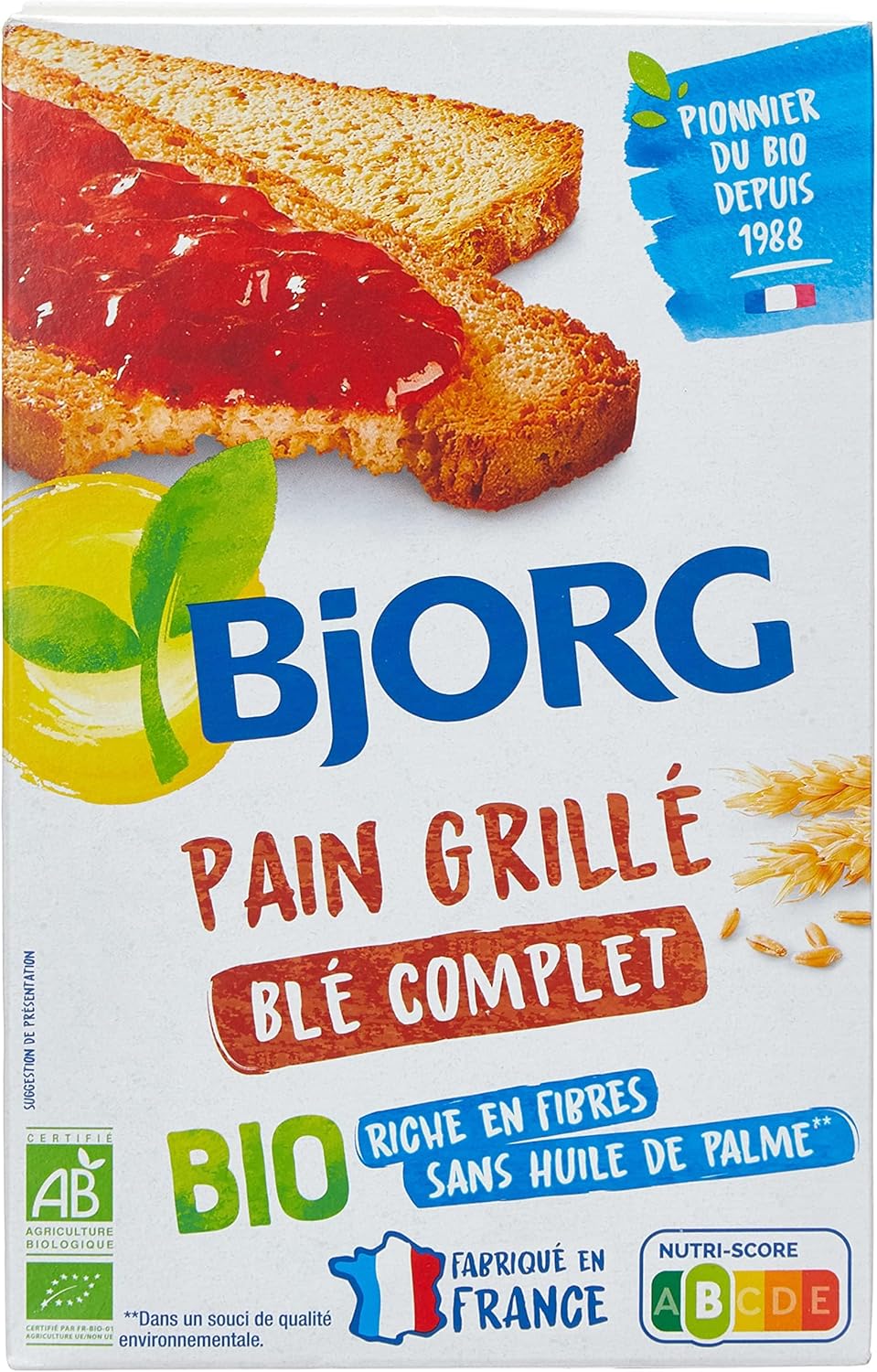 Pain Grillé Au Blé Complet Bio - Sans Huile De Palme - Source De Fibres - 250 G, L'emballage Peut Varier