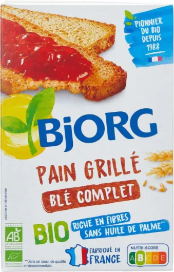 Pain Grillé Au Blé Complet Bio - Sans Huile De Palme - Source De Fibres - 250 G, L'emballage Peut Varier