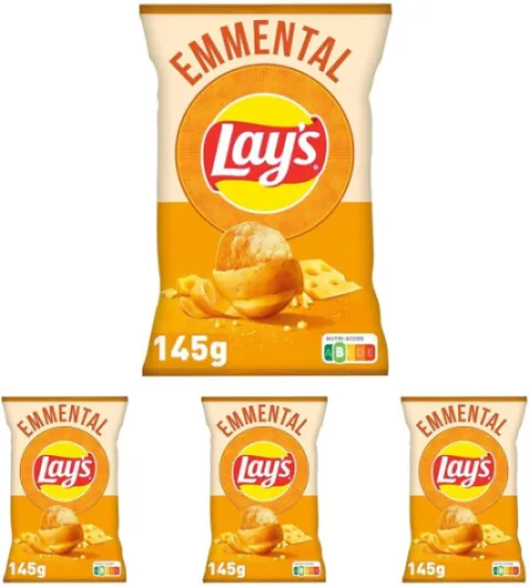 Lay's Saveur Fromage 145 g (Lot de 4) Emmental 145 g (Lot de 4)