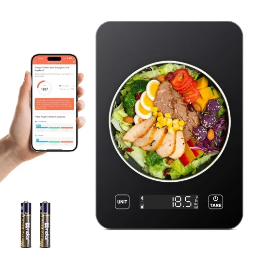 Balance de Cuisine Électronique,balance numérique précise pour la nutrition avec écran LCD,avec application Smart Scale,pour analyser la valeur nutritionnelle des aliments et compter les calories,Noir
