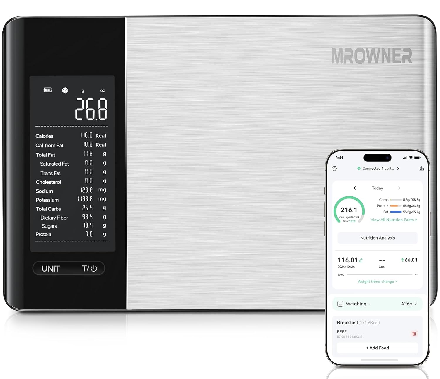 Smart Food Balance de cuisine avec calculatrice nutritionnelle, application gratuite avec suivi de 19 nutriments, calories, marco, poids numérique en grammes et onces pour perte de poids,