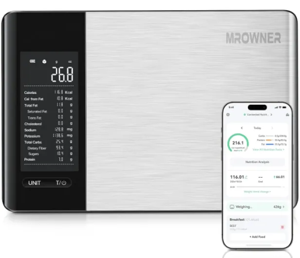 Smart Food Balance de cuisine avec calculatrice nutritionnelle, application gratuite avec suivi de 19 nutriments, calories, marco, poids numérique en grammes et onces pour perte de poids,