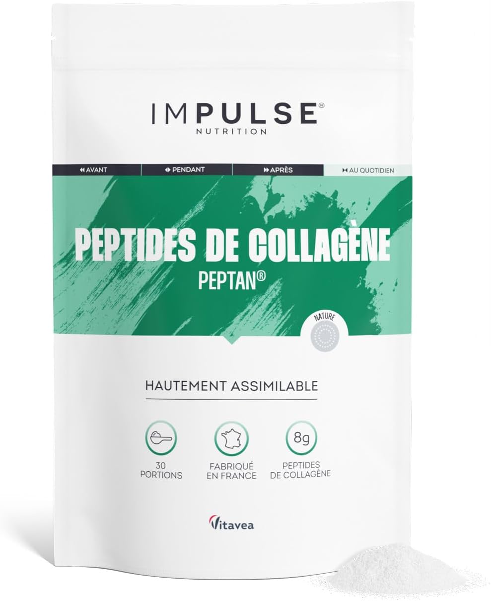 Peptides de Collagène Peptan 300g - Complément alimentaire sport avec Collagène Bovin - Articulations, Récupération, Peau & Tonicité - Goût Neutre - Fabriqué en France - IMPULSE NUTRITION Sans saveur