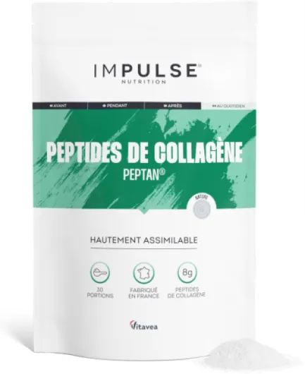 Peptides de Collagène Peptan 300g - Complément alimentaire sport avec Collagène Bovin - Articulations, Récupération, Peau & Tonicité - Goût Neutre - Fabriqué en France - IMPULSE NUTRITION Sans saveur
