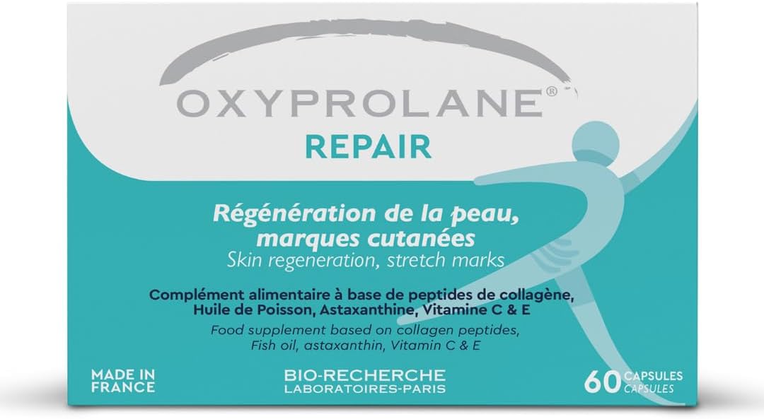 Oxyprolane Repair – Complément Alimentaire Anti-Vergetures - Peau Élastique & Régénérée - Peptides de Collagène, Astaxanthine, Vitamine C & E - 60 Gélules - Beauté & Soin de la Peau
