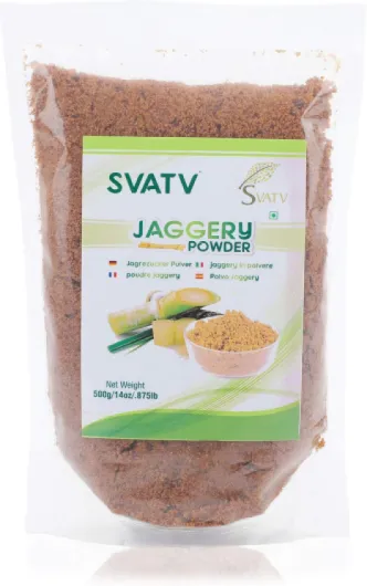 Poudre de jaggery SVTAV, poudre de gur broyée à la main - Édulcorant Naturel - Cassonade - Substitut de canne à sucre indien - Aucun agent de conservation ajouté - Sans arômes artificiels - 500 g