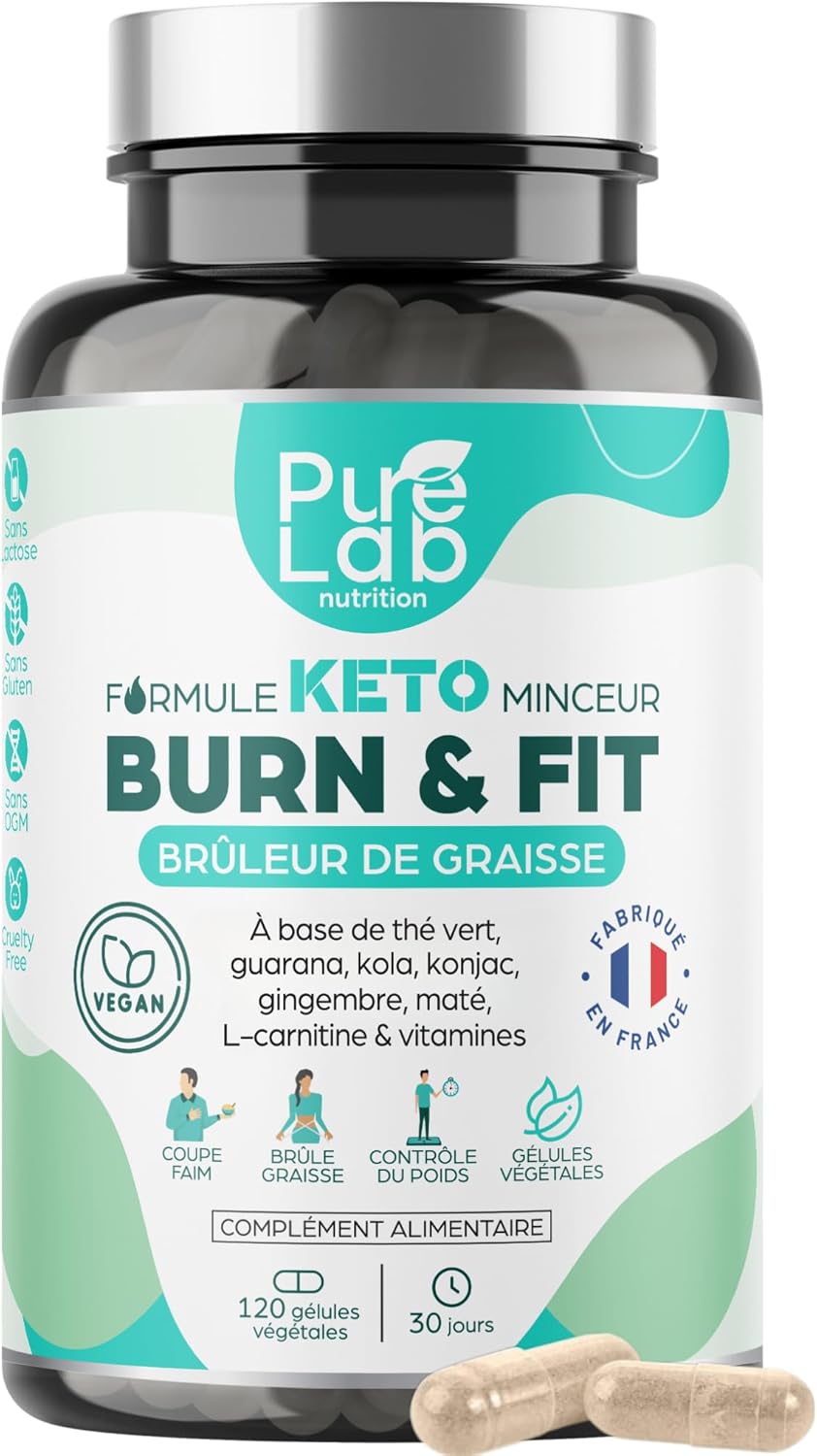 Brûleur de Graisse Puissant - Coupe Faim - Puissant Complexe de Plantes Amaigrissant - Effet Minceur Efficace - BURN&FIT - 120 gélules Vegan - Fabriqué en France