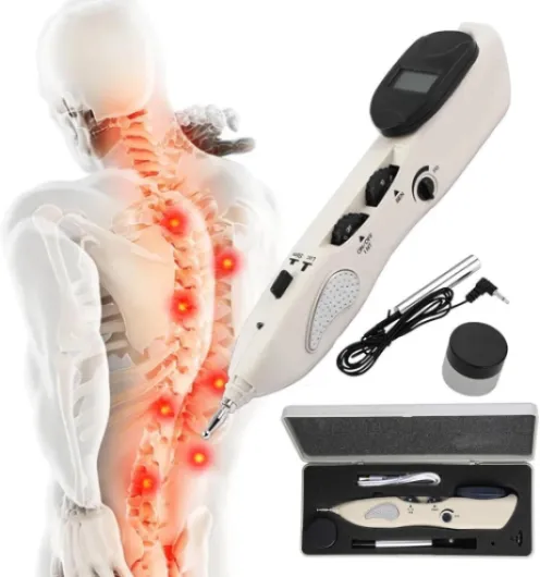 Détection automatique des points d'acupuncture, 10 intensités + 10 sensibilités, fréquence d'impulsion: 1-23Hz (réglable), avec 3sondes de massage, rechargeable