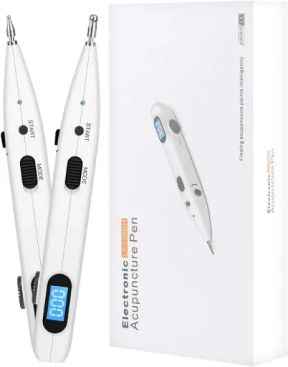 Rhorawill Stylo Acupuncture Stylo électronique D'acupuncture Sans Aiguille Soulagement de la Douleur Détecteur Point D'acupuncture Masseur Corporel Meridian Acupuncture Pen Avec 2 Têtes De Massage