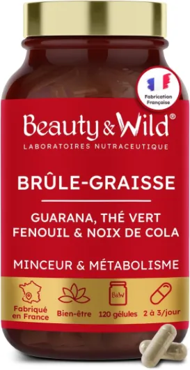 Brûleur de Graisse Naturel Puissant – Guarana, Thé Vert, Noix de Cola, Fibres d’Acacia & Fenouil – 120 Gélules – Complément Minceur Détox & Drainage – Fabriqué en France