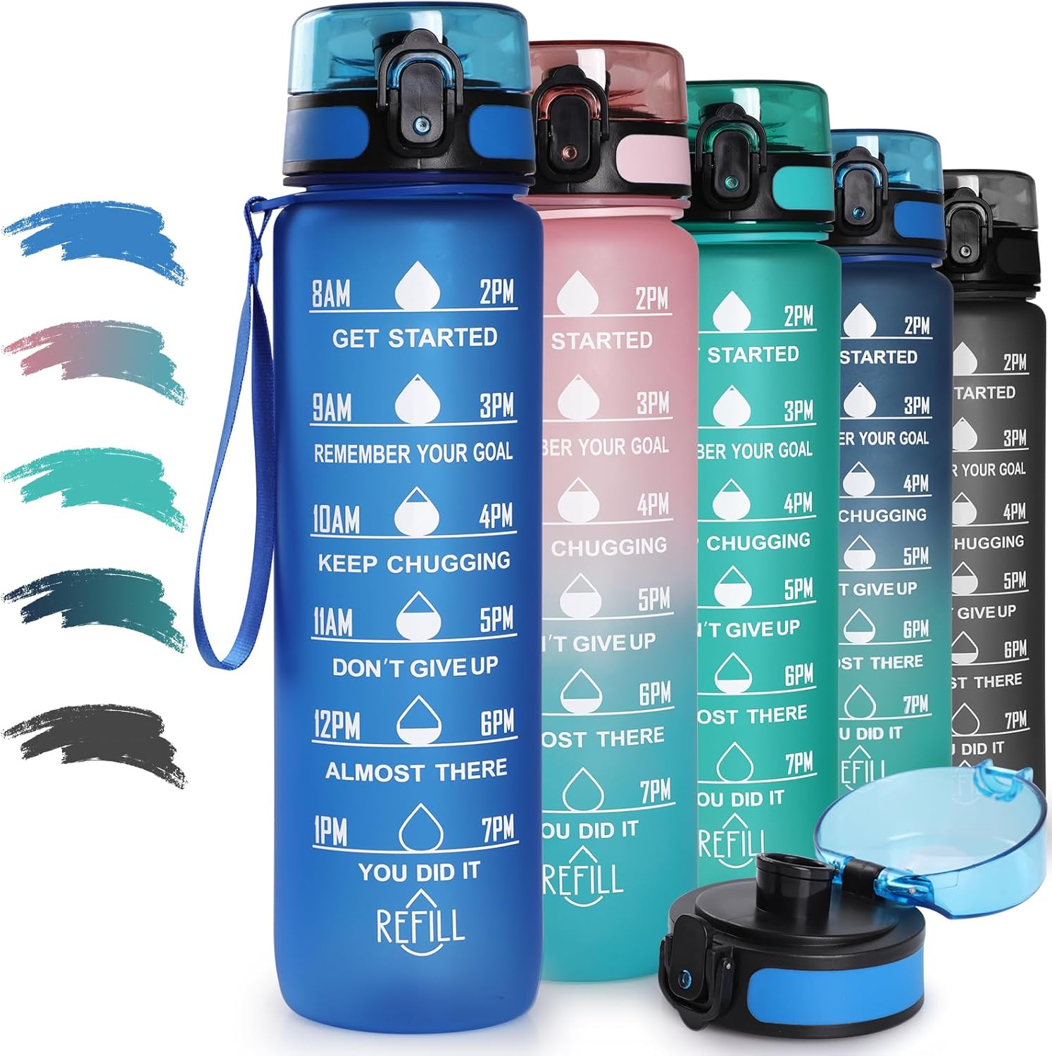 Bouteille d'eau 1L, Gourde Sport 1000ml Bouteille d'eau étanche, sans BPA, Bouteille Reutilisable, pour Enfant, Adulte, Randonnée, l'école, Fitness, Camping, Gym Bleu