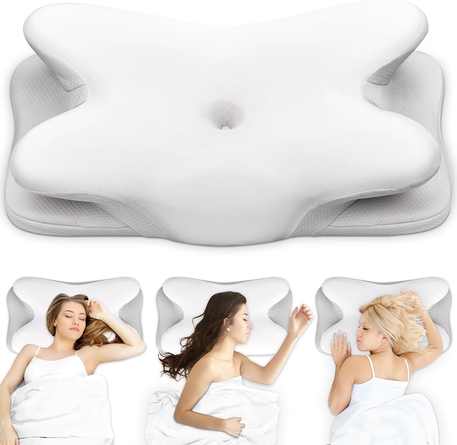 Oreiller en mousse à mémoire de forme - Oreiller ergonomique pour dormir sur le côté, le dos et le ventre - 69 x 37 x 9/12 cm Blanc