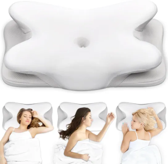 Oreiller en mousse à mémoire de forme - Oreiller ergonomique pour dormir sur le côté, le dos et le ventre - 69 x 37 x 9/12 cm Blanc