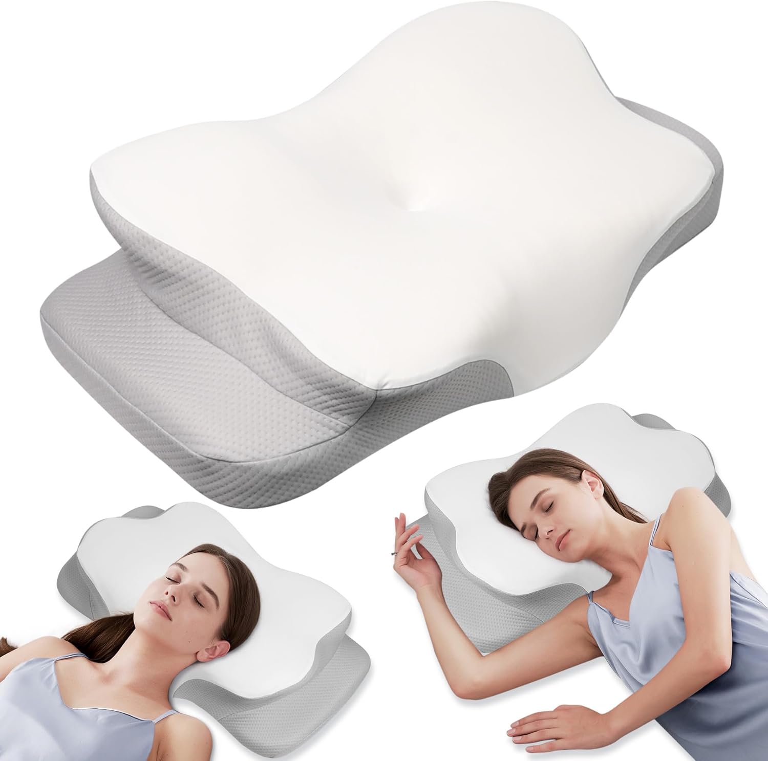 MULISOFT Oreiller en mousse à mémoire de forme, confortable, coussin de soutien du cou, oreiller ergonomique pour dormeur latéral (blanc)