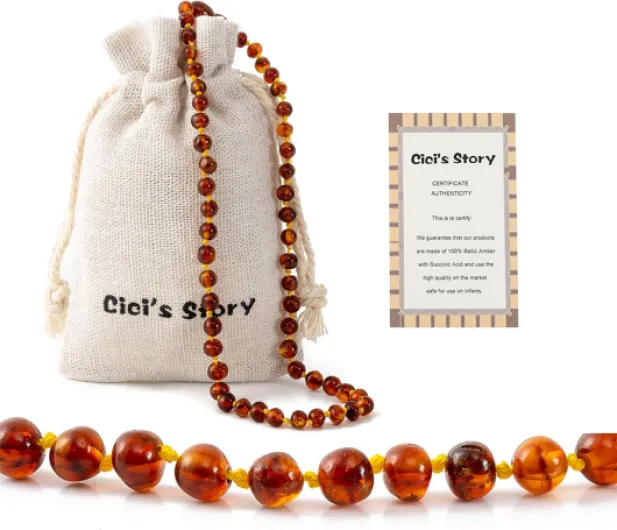 Cici's Story Collier Ambre(Unisex) - 3 Sizes - 5 Couleurs - 100% Plus Haute Qualite Certifie l'Ambre la Baltique Authentique Collier Cognac 33 Centimètres