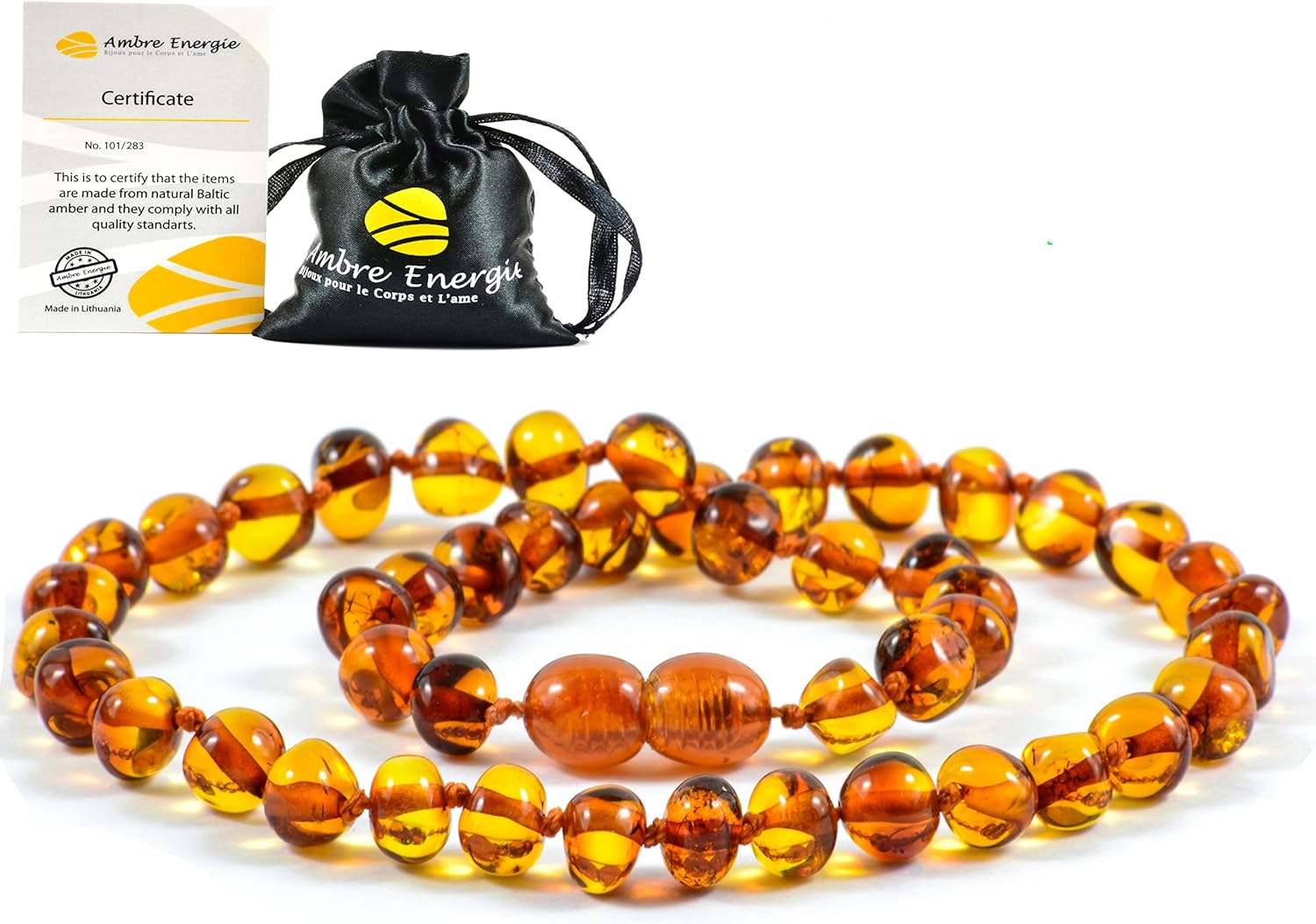 Collier Ambre 33cm - - 100% Plus Haute Qualité Certifié l'Ambre la Baltique Authentique unisex Collier Perles de Plus Gros!! / Garantie de Remboursement! (Cognac)
