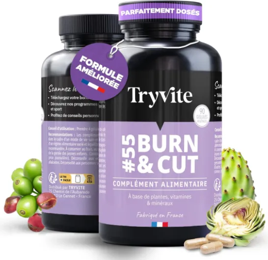 Bruleur de Graisse Puissant Homme Femme - Brule Graisse Puissant Perte de Poids Rapide et Efficace - TRYVITE BURN&CUT Formule Minceur Améliorée 2025 - 90 gélules