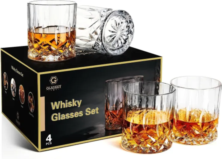 4 Pièces Verres à Whisky, 320ml Verre a Whiskey en Cristal, Parfait pour les Cocktails Rhum Vodka Scotch Gin Cognac, Cadeaux Uniques pour Hommes et Femmes Classique 11.5oz